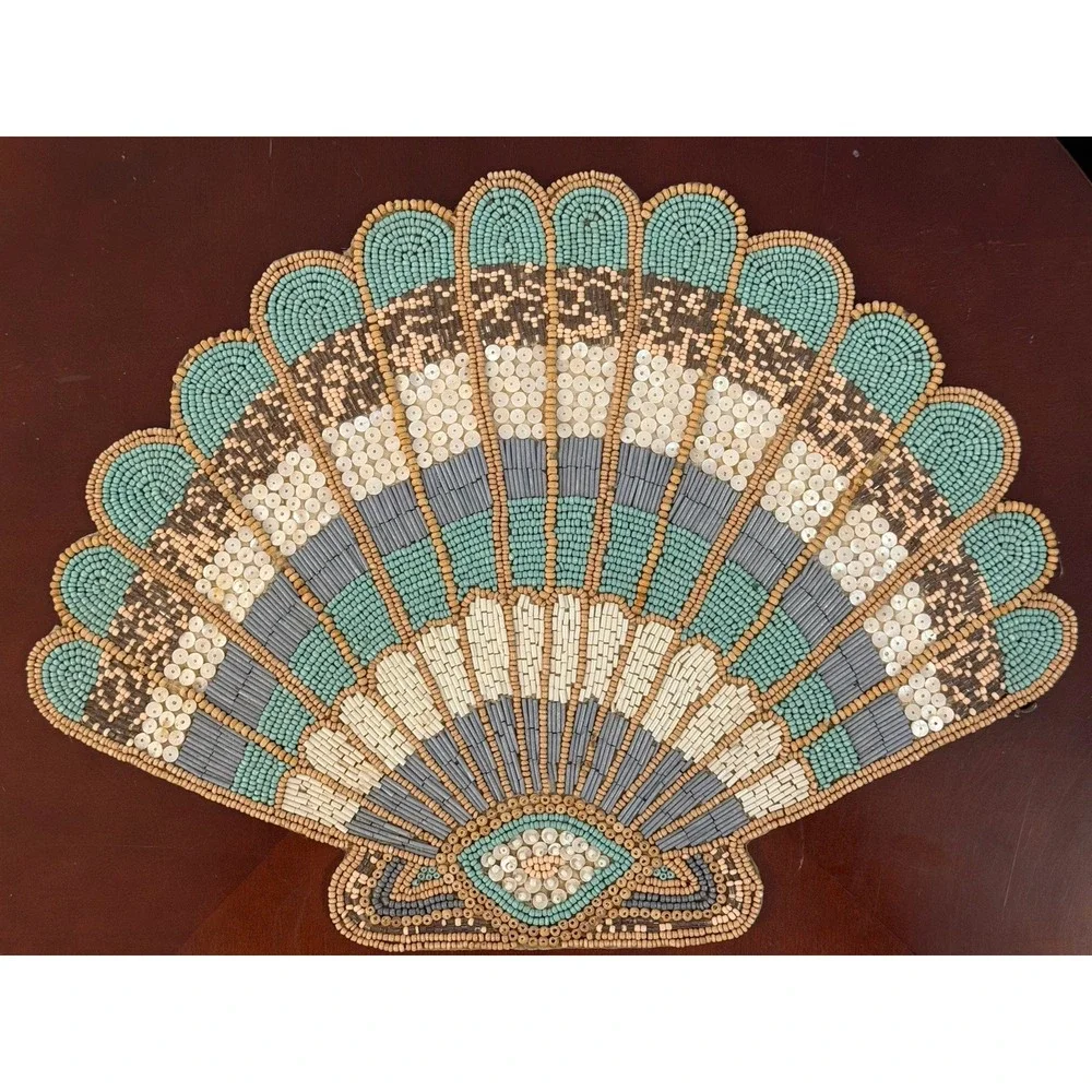 Scallop Sea Shell Beaded Placemat Centerpiece Charger 13 x 17.5